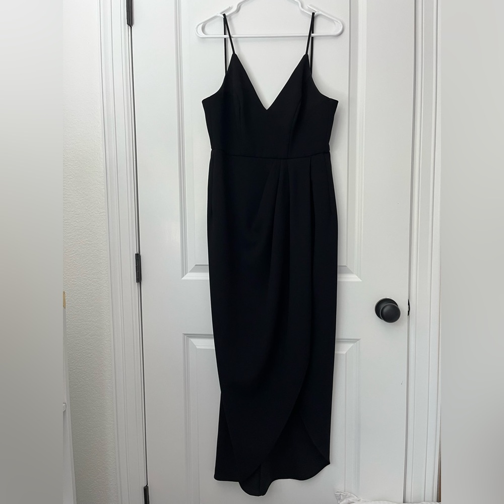 XSCAPE black midi high-low dress